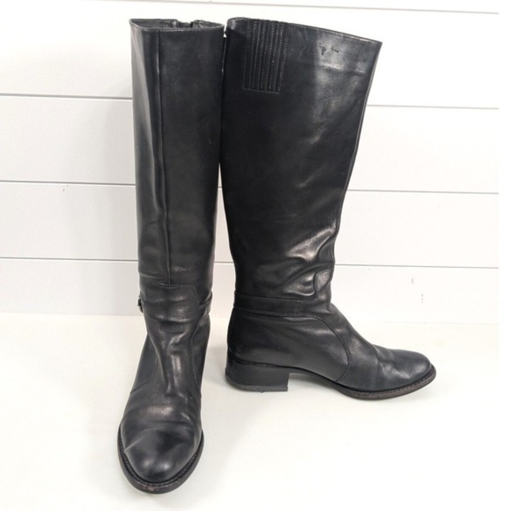 Via Spiga Womens Sheldon Leather Knee High Riding Boots 9 Black Classic Quality